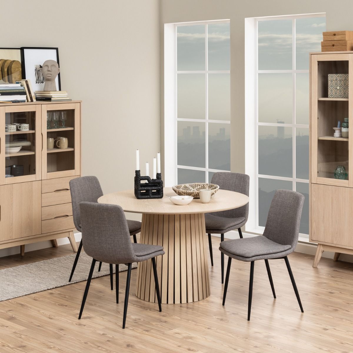 Christo 4 Seater Round Dining Table In White Oak - Price Crash Furniture