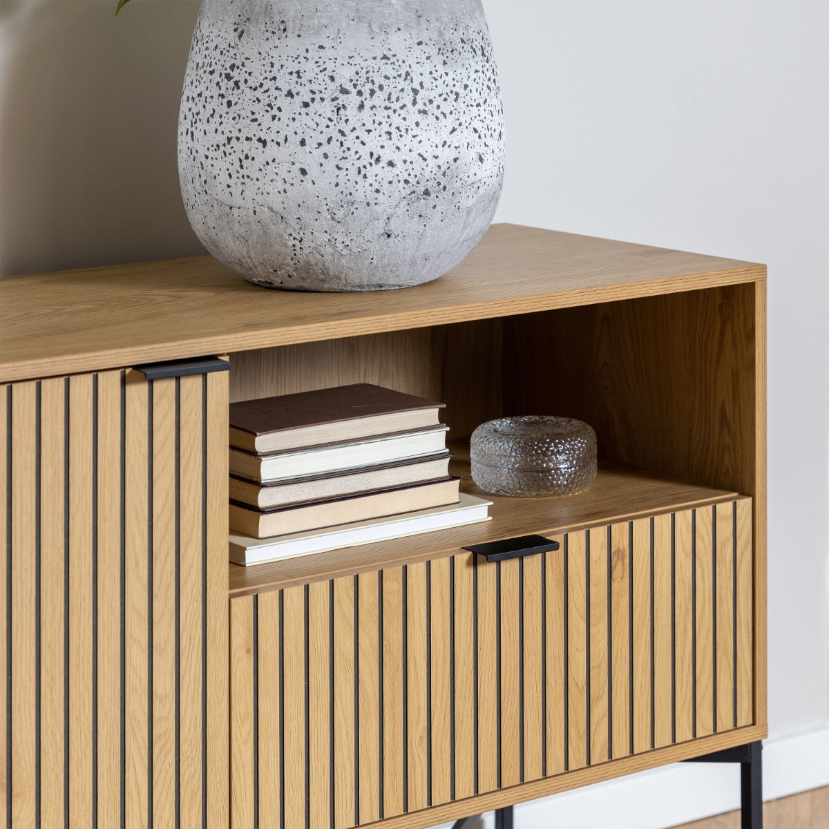 Jaipur Sideboard 2 Doors And 1 Drawer In Black & Oak - Price Crash Furniture