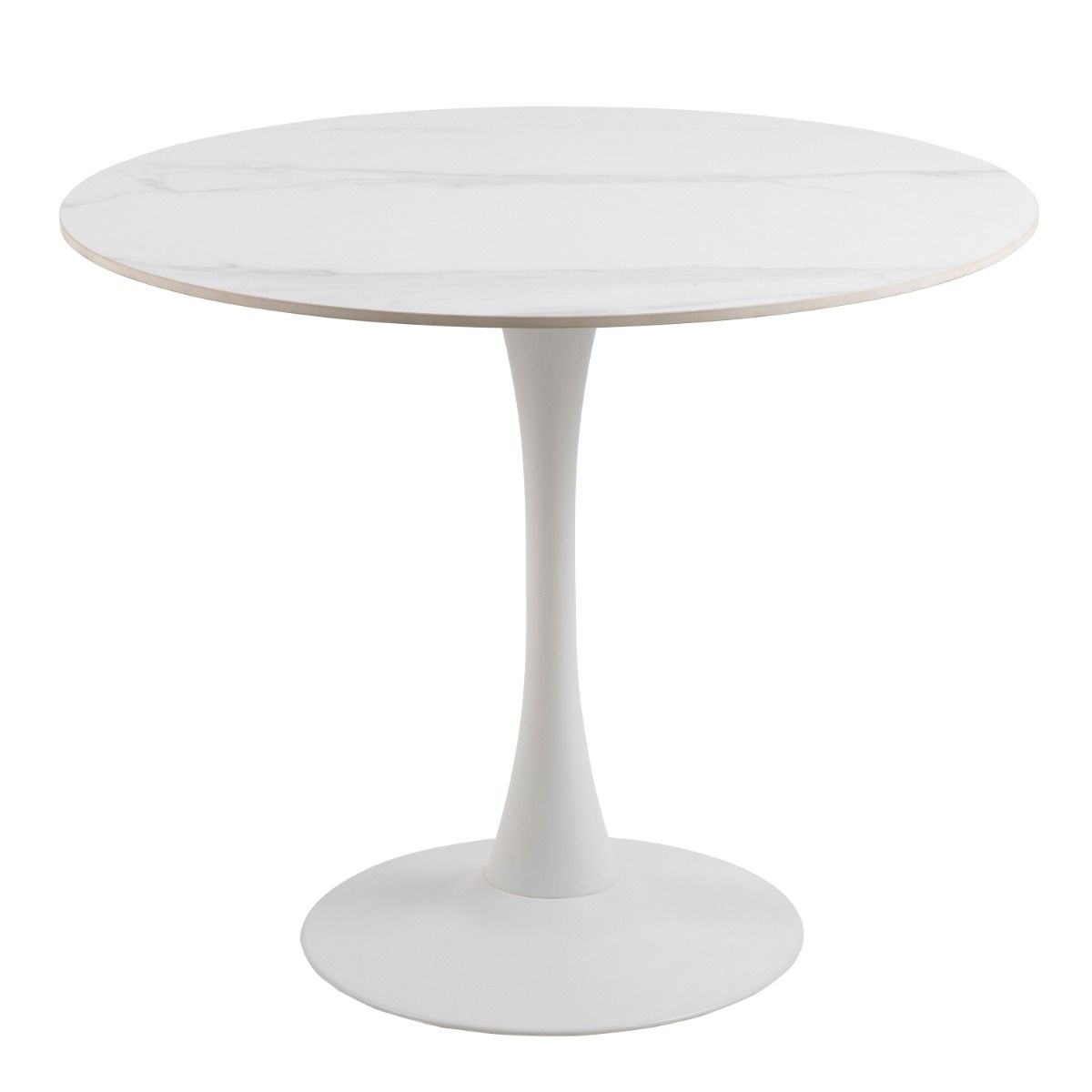 Malta Ceramic Round Dining Table In White 90x75cm - Price Crash Furniture