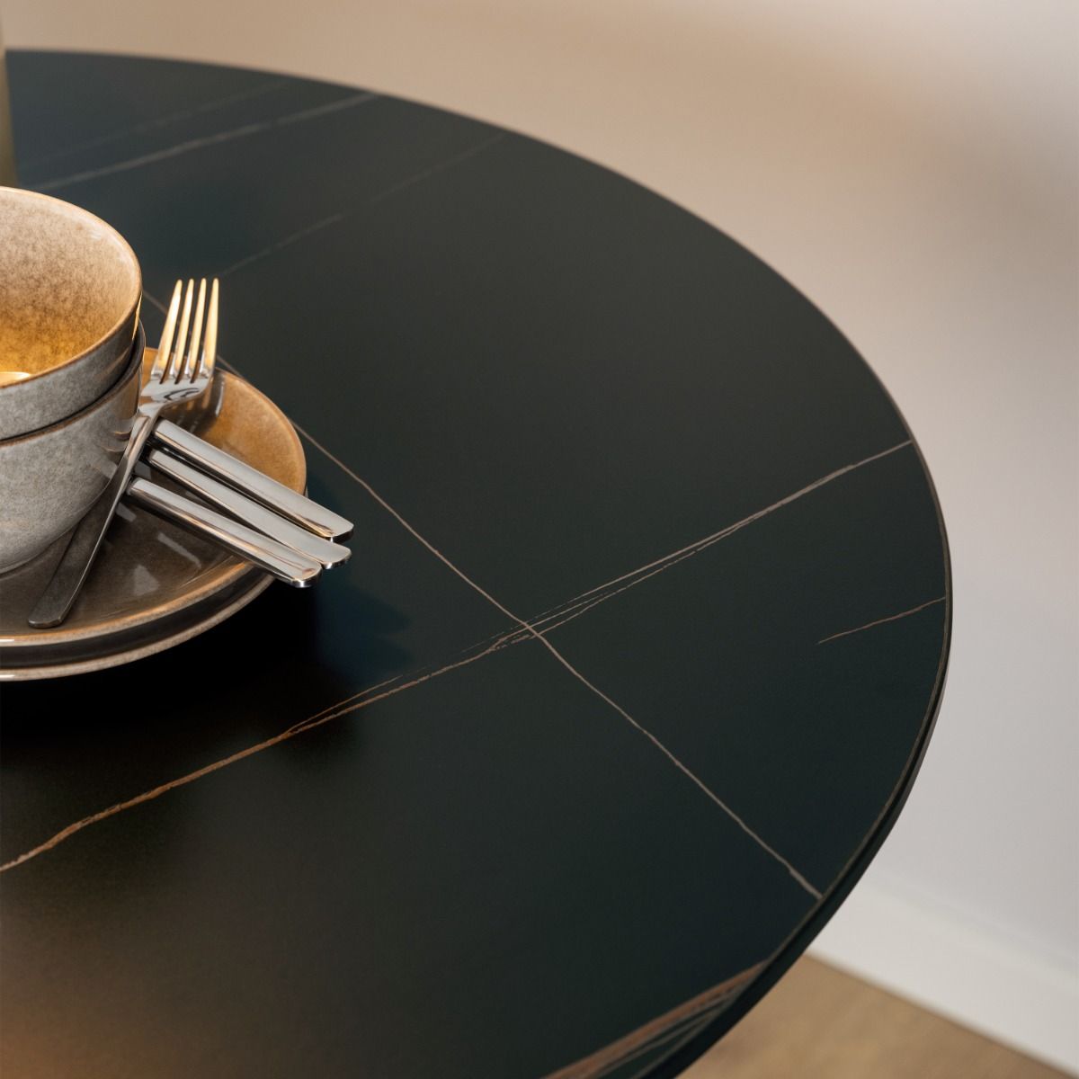 Malta Ceramic Round Dining Table In Black 90x75cm - Price Crash Furniture