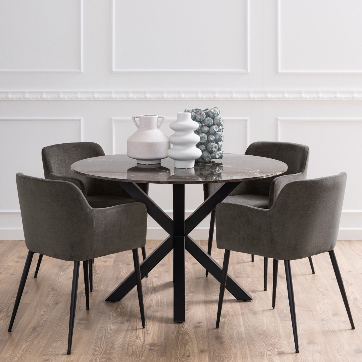 Heaven Dining Table With Brown Polished Marble Top - Price Crash Furniture