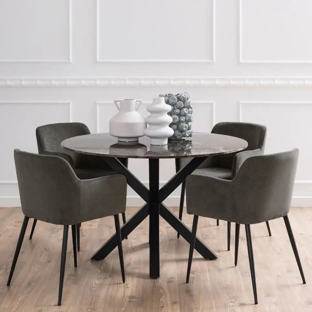 Heaven 110cm Small Round Dining Table With Black Marble Top - Price Crash Furniture