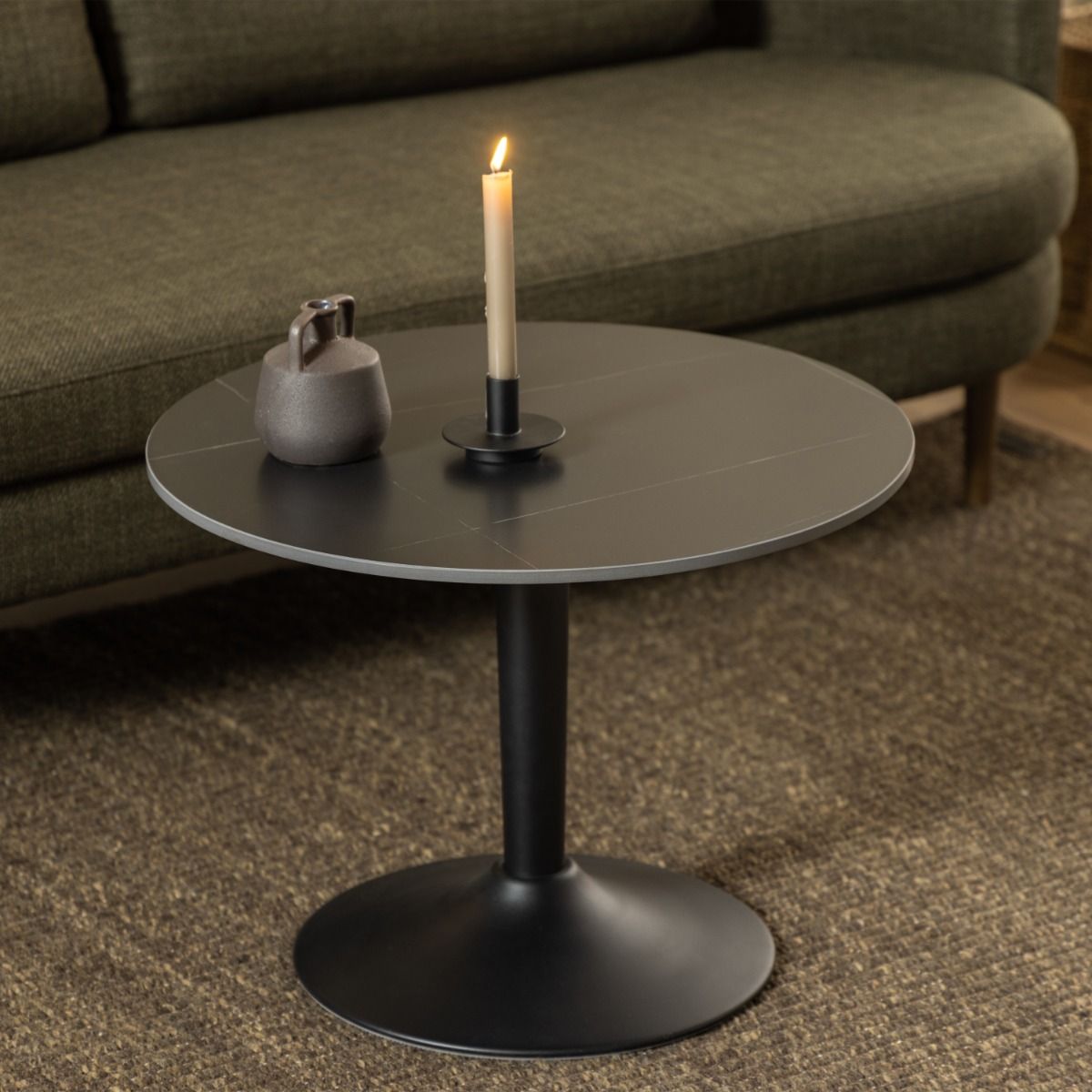 Malta Ceramic Round Coffee Table In Matt Black 60x45cm - Price Crash Furniture