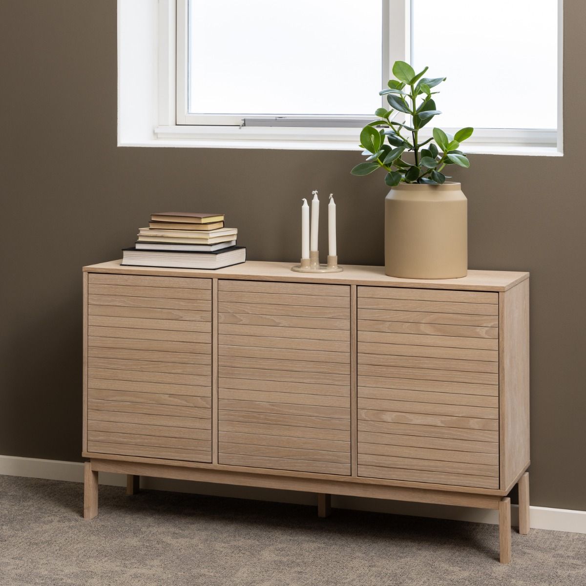 Linley 3 Door Sideboard In White Oak - Price Crash Furniture