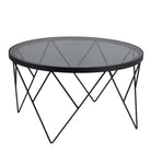 Halstow Round Coffee Table In Black - Smoked Glass Top - Price Crash Furniture