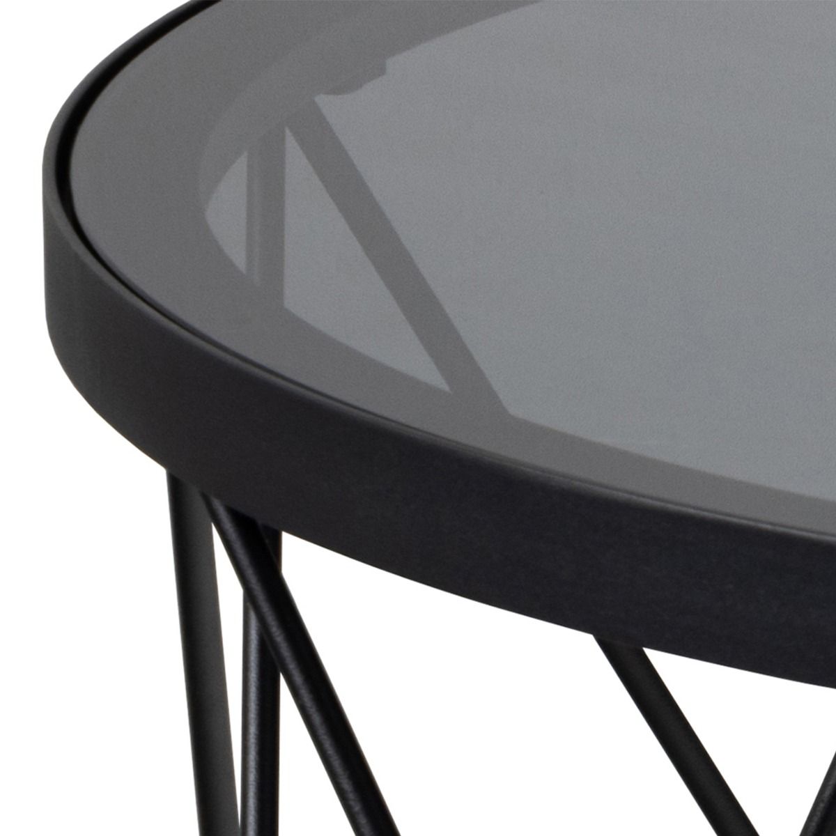 Halstow Round Coffee Table In Black - Smoked Glass Top - Price Crash Furniture