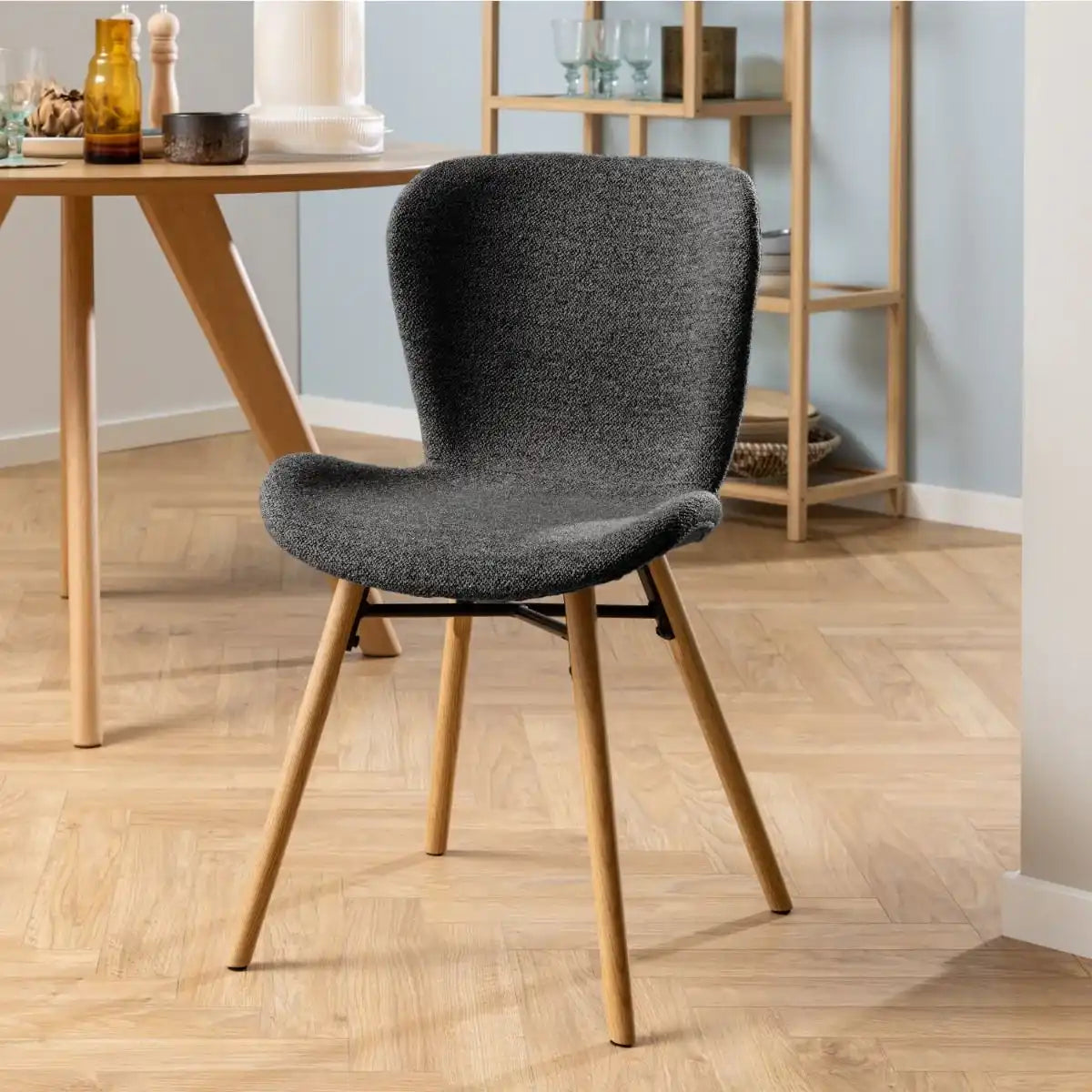 Batilda Dining Chairs With Grey Fabric And Oak Set Of 2 - Price Crash Furniture