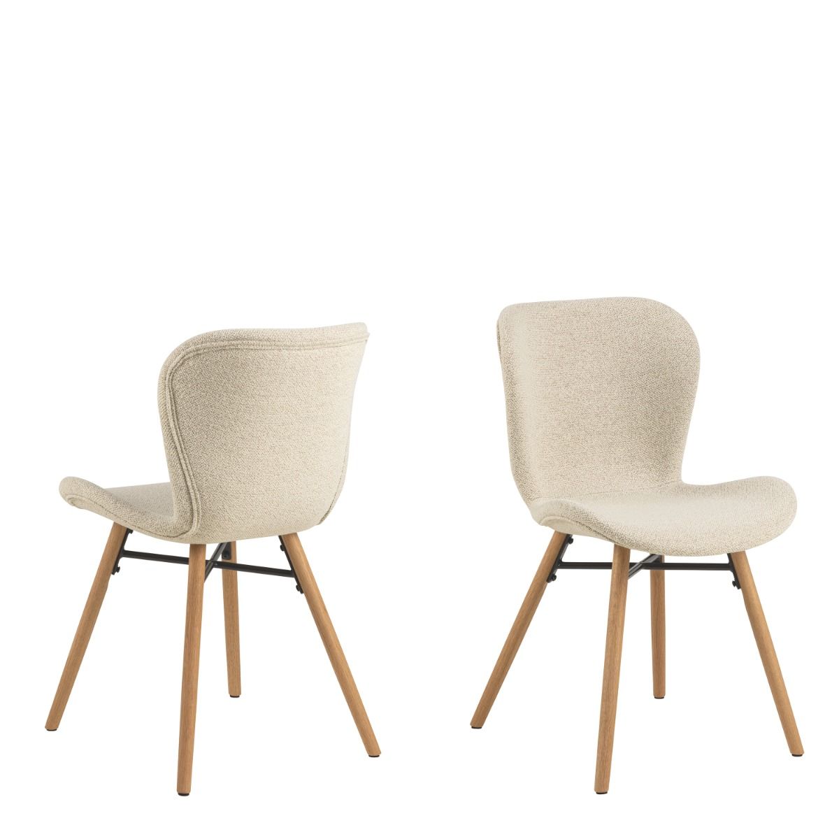 Batilda Dining Chairs With Cream Fabric And Oak Set Of 2 - Price Crash Furniture