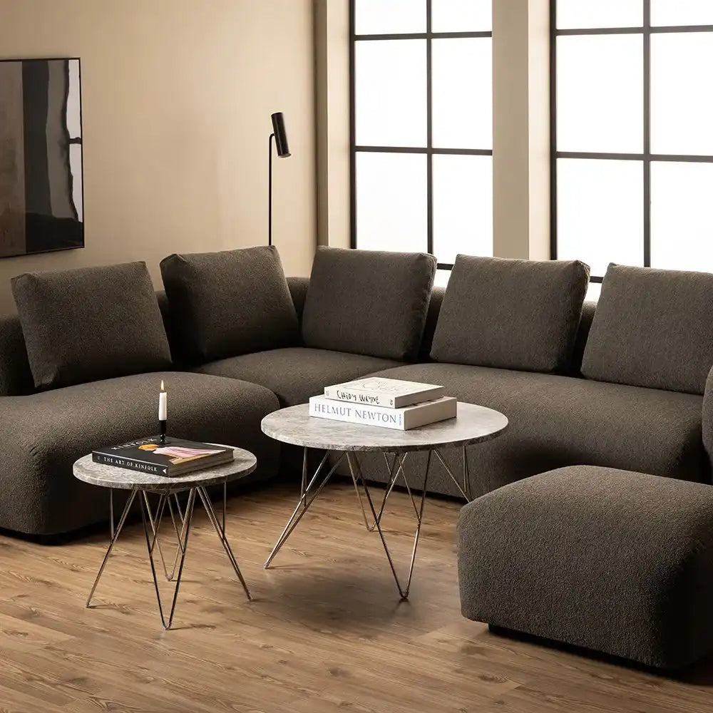 Prunus Round Coffee Table With Grey Brown Marble Top - Price Crash Furniture