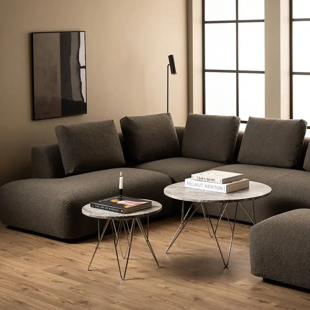 Prunus Round Side Table With Grey Brown Marble Top - Price Crash Furniture