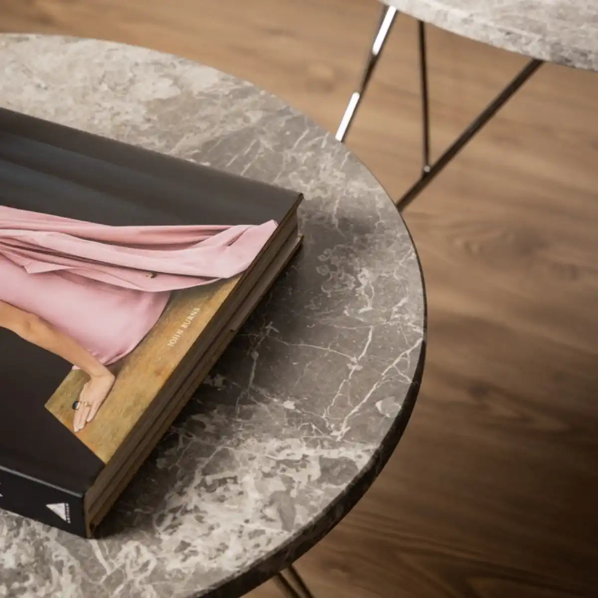 Prunus Round Side Table With Grey Brown Marble Top - Price Crash Furniture