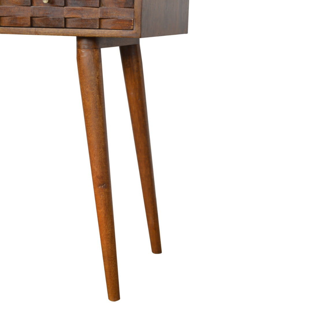 Tile Carved Console Table in Chestnut-effect Mango Wood
