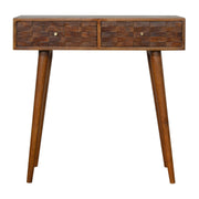 Tile Carved Console Table in Chestnut-effect Mango Wood
