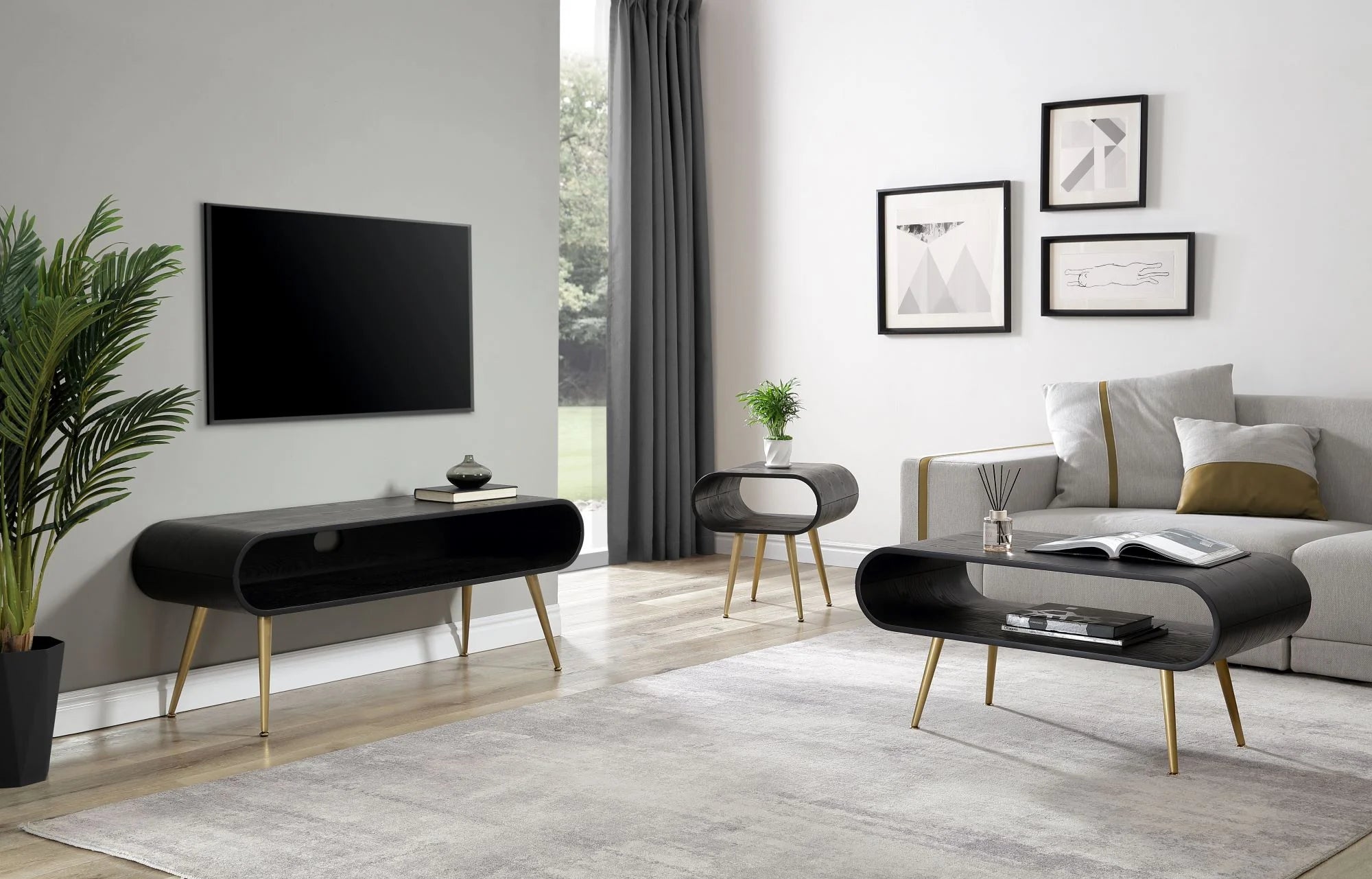 JF720 Auckland TV Stand Black & Brass by Jual - Price Crash Furniture