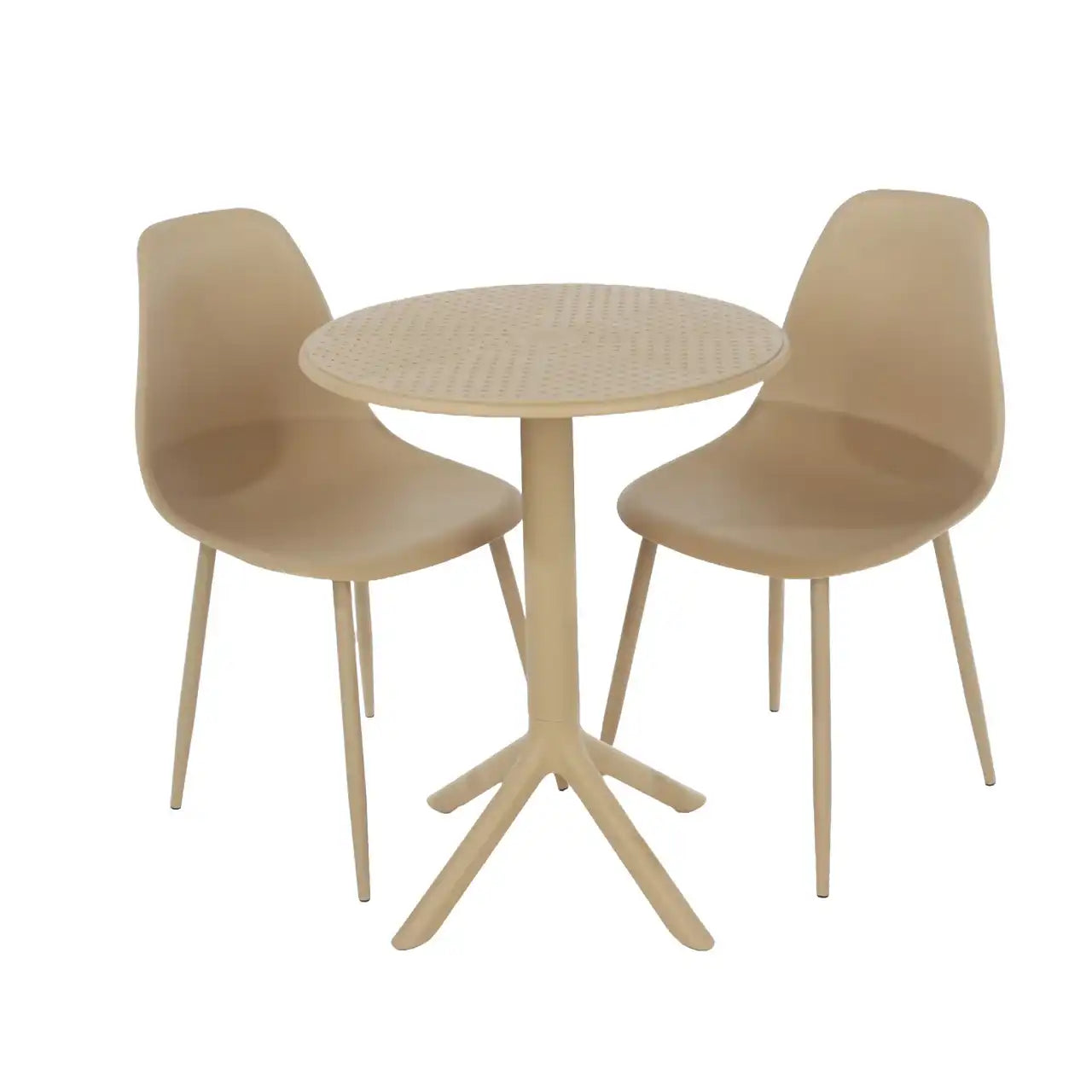 3 Piece Garden Outdoor Bistro Table & 2 x Chair Set Sand - Price Crash Furniture