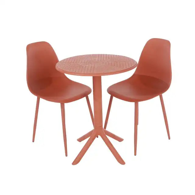 3 Piece Outdoor Garden Bistro Table & 2 x Chair Set Terracotta - Price Crash Furniture