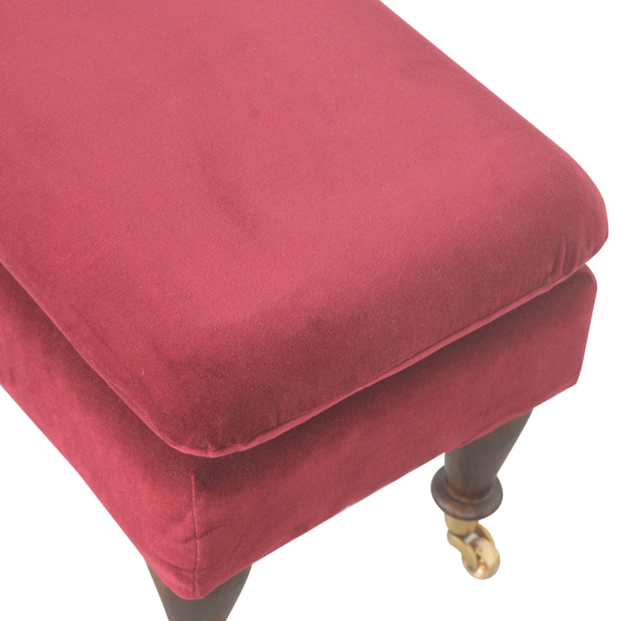 Wine Red Velvet Bench with Castor Feet