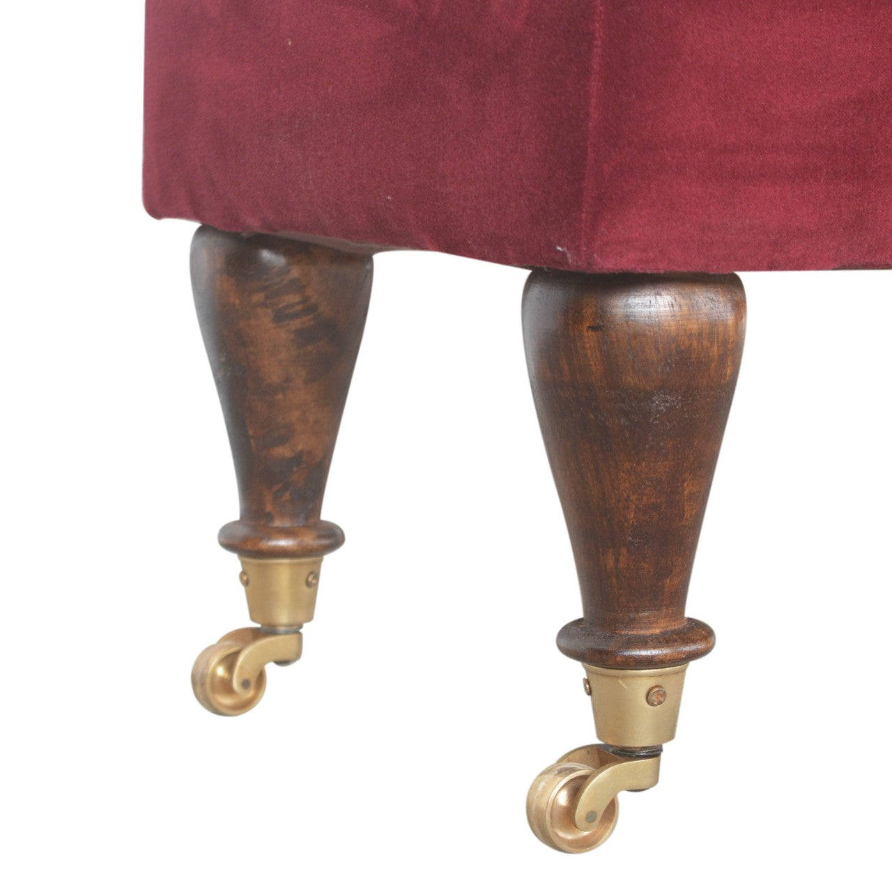 Wine Red Velvet Bench with Castor Feet