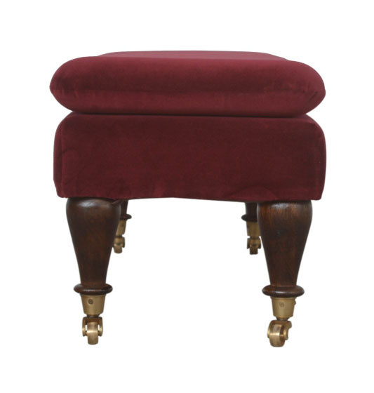 Wine Red Velvet Bench with Castor Feet