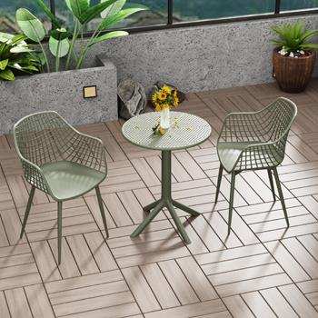 3 Piece Outdoor Garden Bistro Table & 2 x Armchair Set Green - Price Crash Furniture