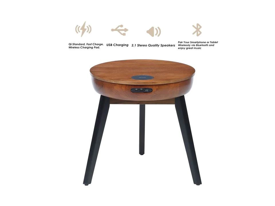 JF710 San Francisco Smart Lamp Table with Speaker and Charging in Walnut with Black Legs by Jual - Price Crash Furniture