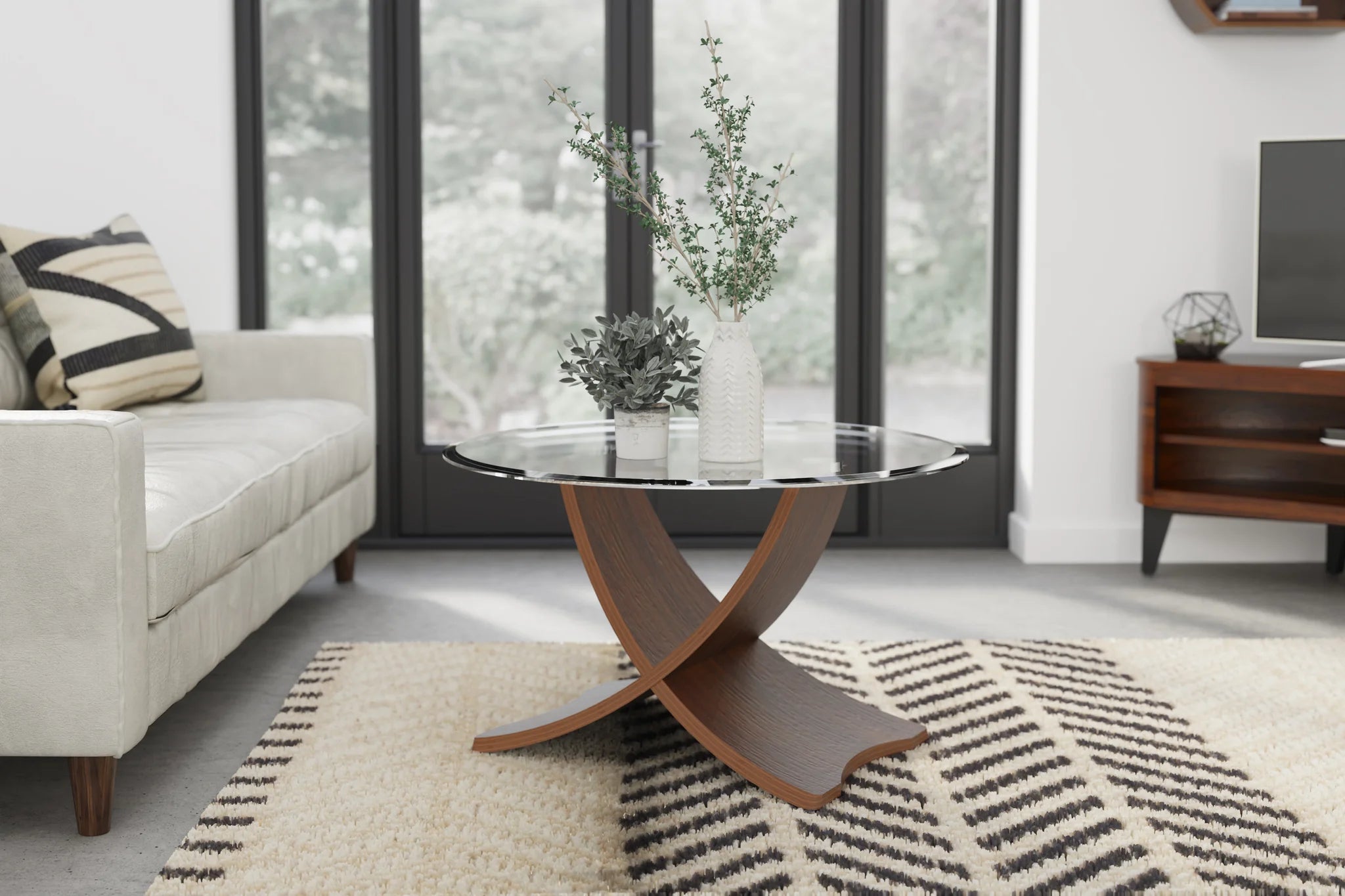 JF308 Siena Coffee Table in Walnut and Glass by Jual - Price Crash Furniture