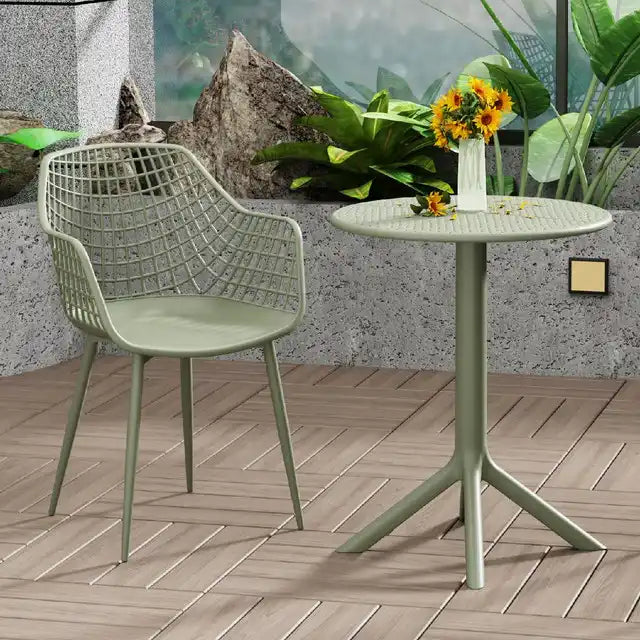 3 Piece Outdoor Garden Bistro Table & 2 x Armchair Set Green - Price Crash Furniture