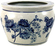 Ceramic Planter Vintage Blue & White Magnolia Design - Price Crash Furniture