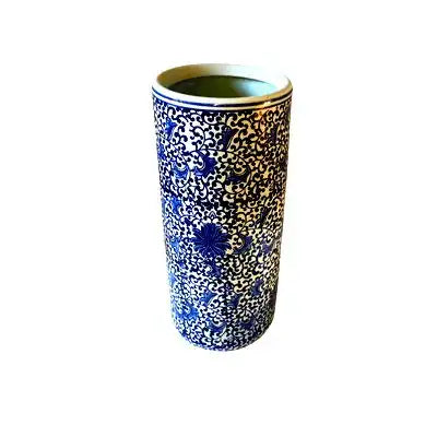 White With Blue Floral Print Umbrella Stand - Price Crash Furniture