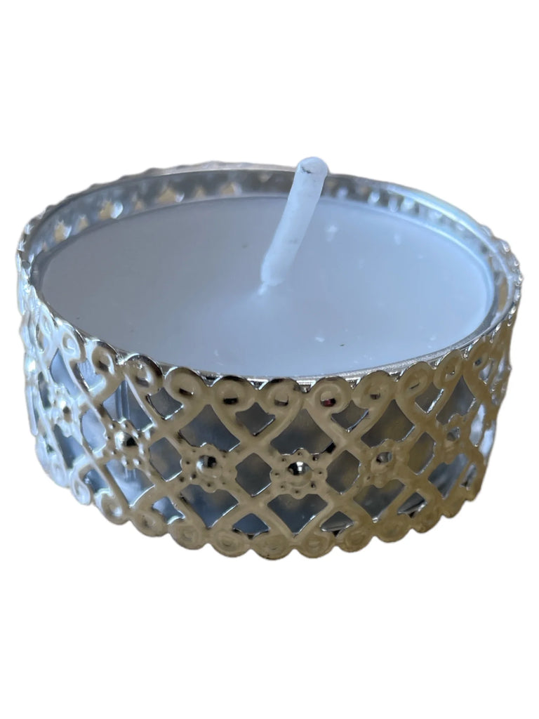 Silver And Gold Heart Pattern Tea Light Candles - Pack Of 12 - Price Crash Furniture