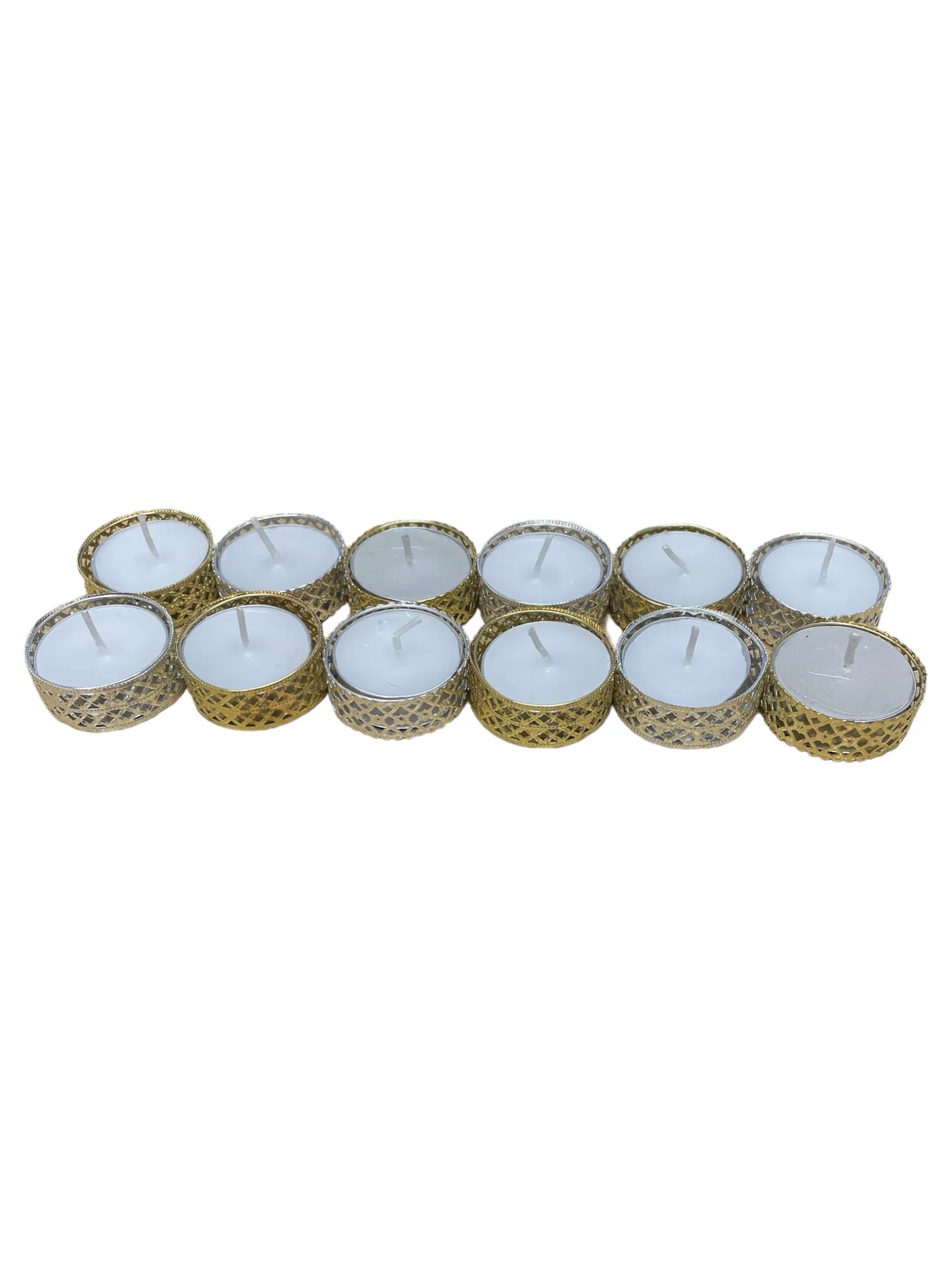 Silver And Gold Heart Pattern Tea Light Candles - Pack Of 12 - Price Crash Furniture