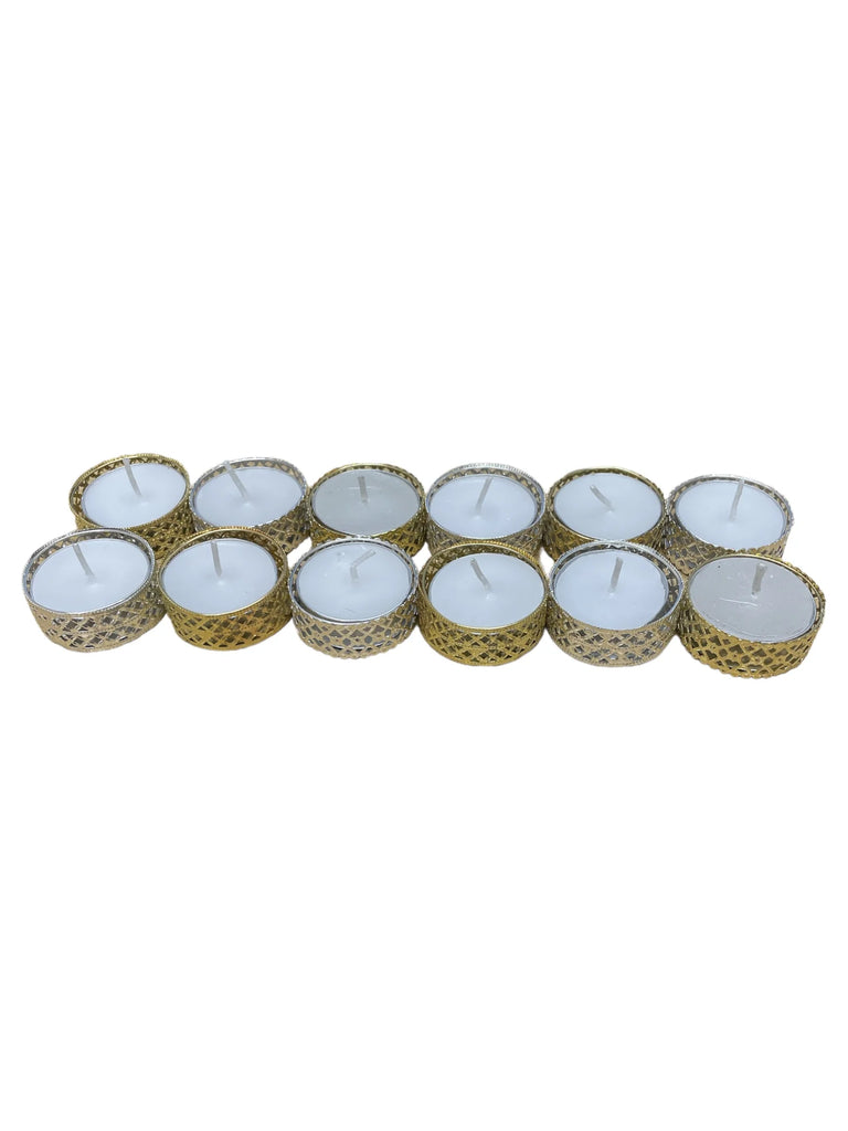 Silver And Gold Heart Pattern Tea Light Candles - Pack Of 12 - Price Crash Furniture