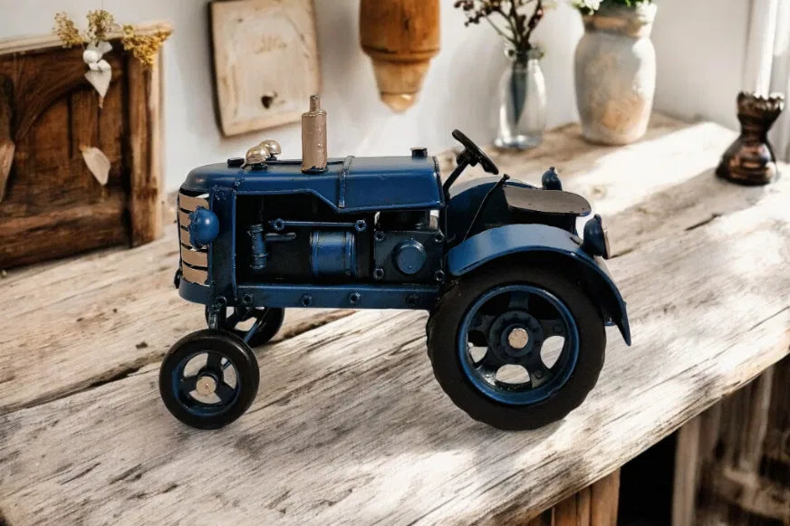 Blue Metal Tractor Ornament 17cm - Price Crash Furniture