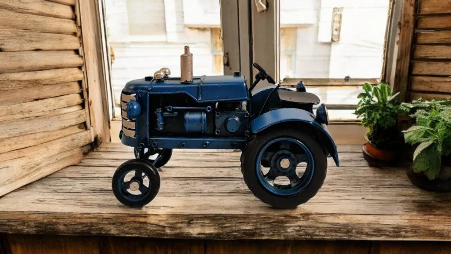 Blue Metal Tractor Ornament 17cm - Price Crash Furniture