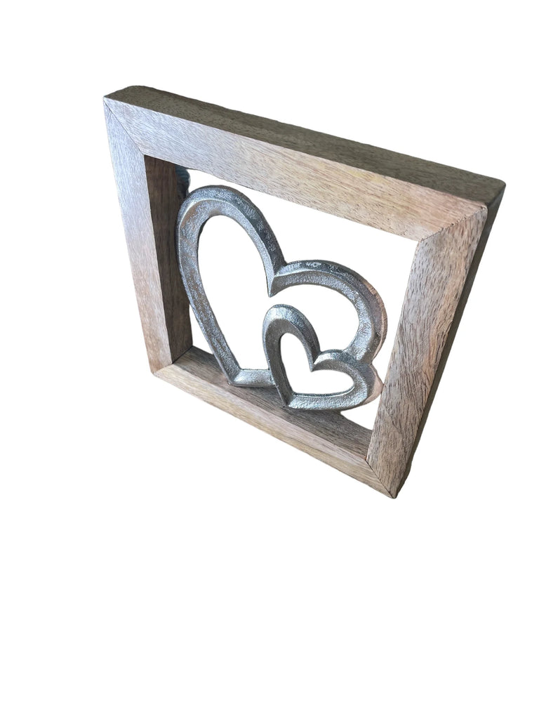 Wooden Framed Metal Hearts, 20cm - Price Crash Furniture