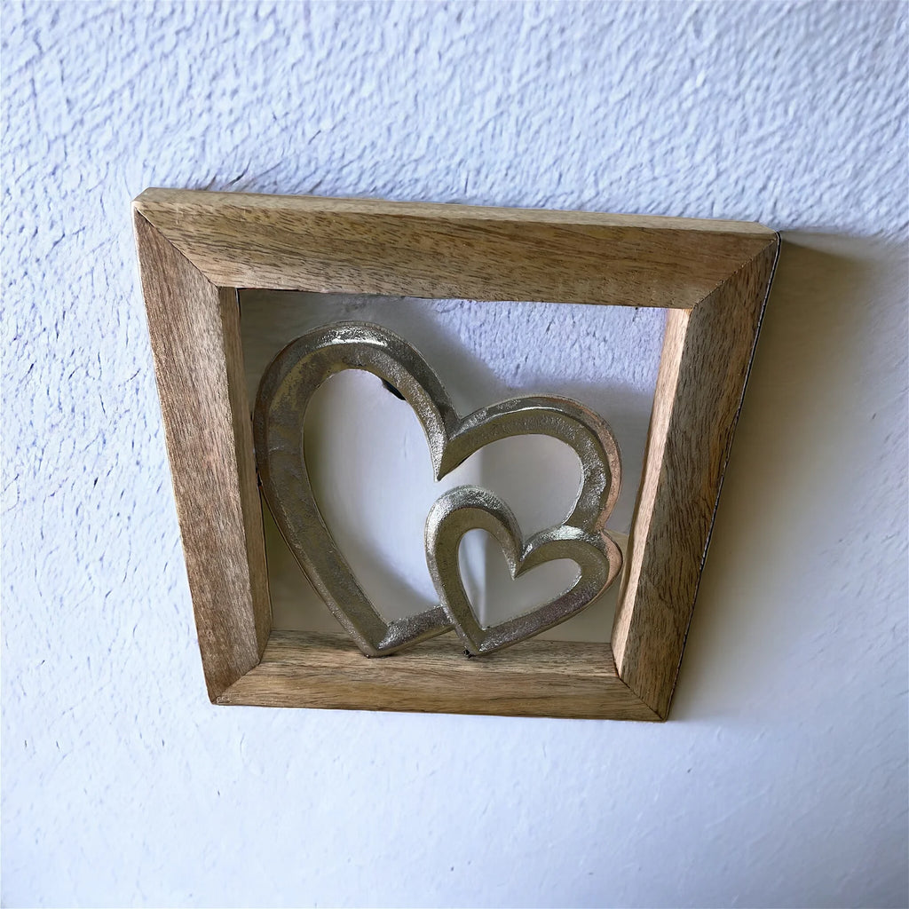 Wooden Framed Metal Hearts, 20cm - Price Crash Furniture