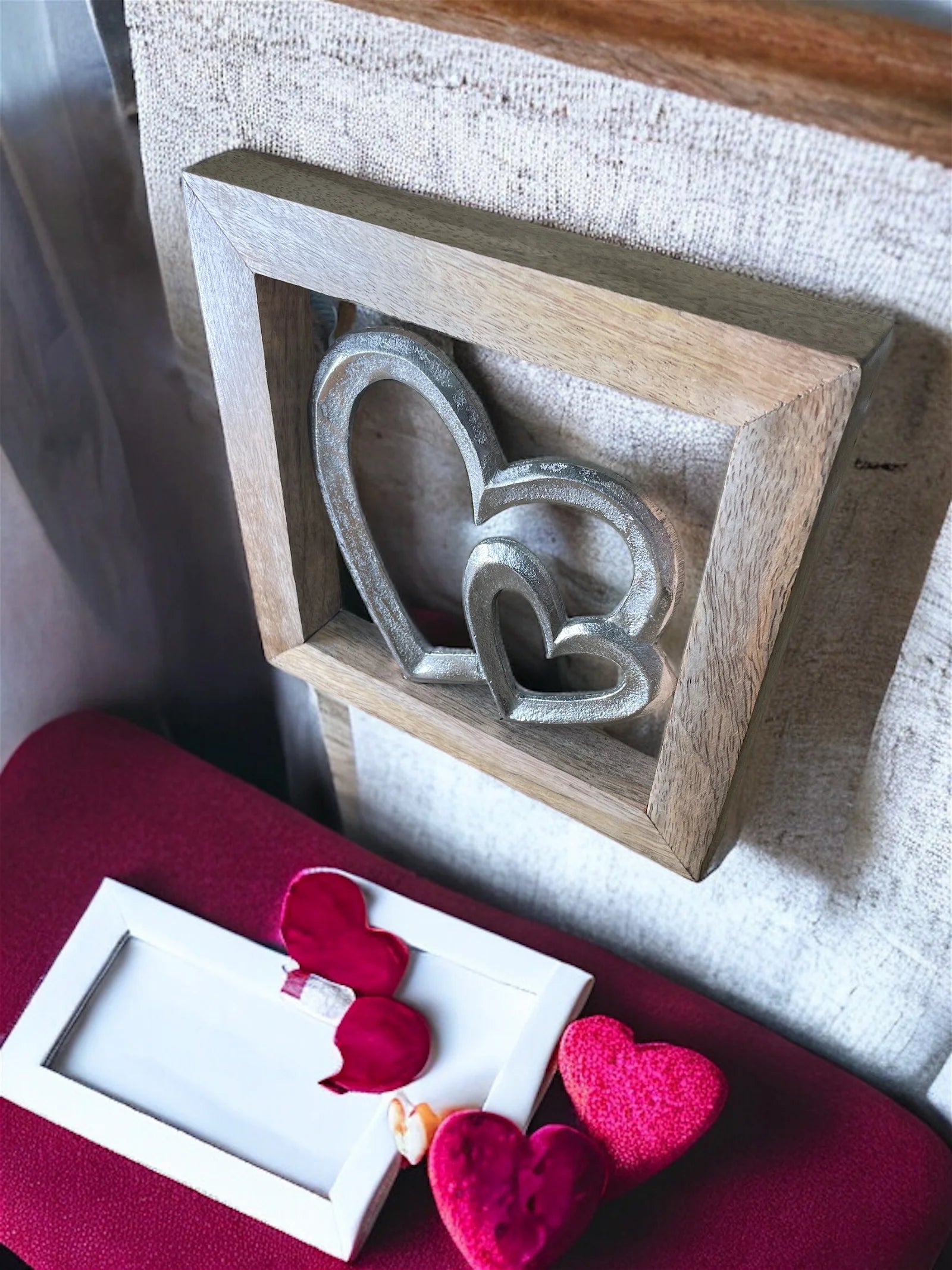 Wooden Framed Metal Hearts, 20cm - Price Crash Furniture