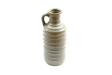 Ceramic Grey Ribbed Vase With Handle 27cm - Price Crash Furniture
