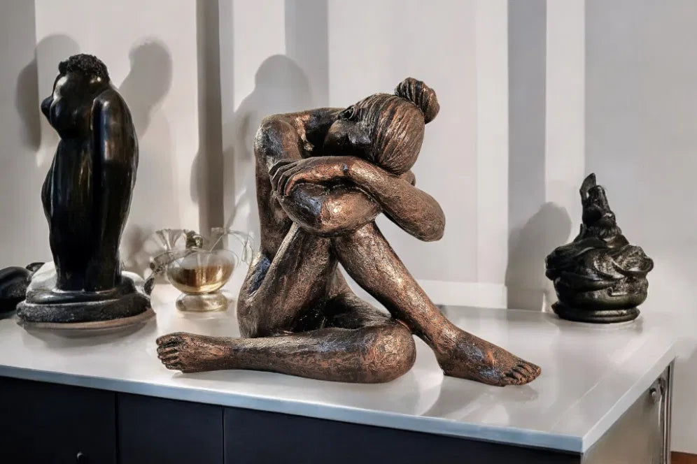 Sitting Man Bronze Style Statue 44.5cm - Price Crash Furniture