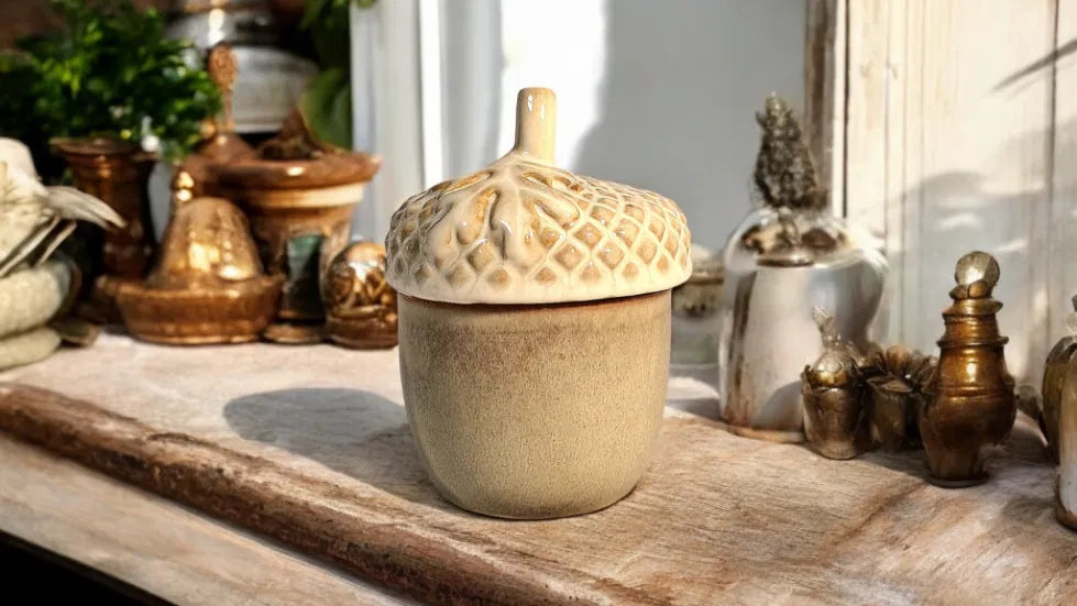 Ceramic Acorn Pot With Lid 13.5cm - Price Crash Furniture