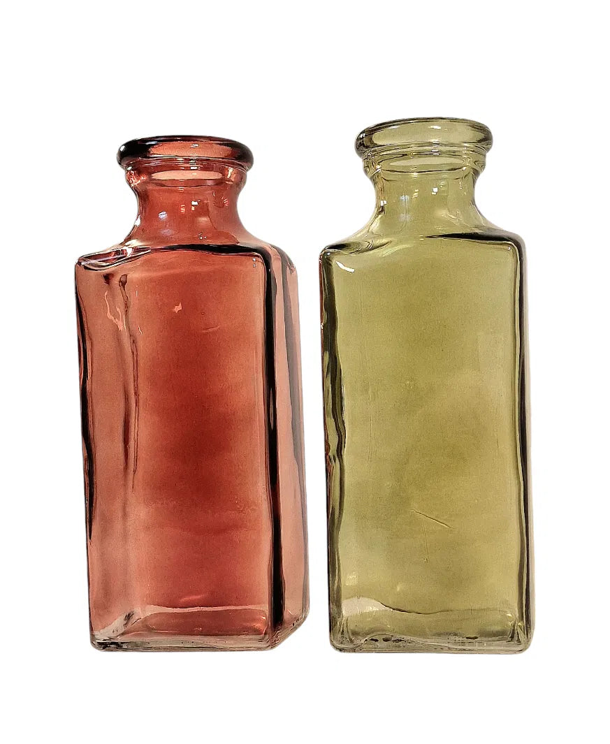 Set of 2 Red & Green Coloured Rectangle Glass Vase's 25cm - Price Crash Furniture