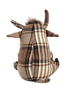 Grey Fabric Tartan Bull Doorstop 30cm - Price Crash Furniture