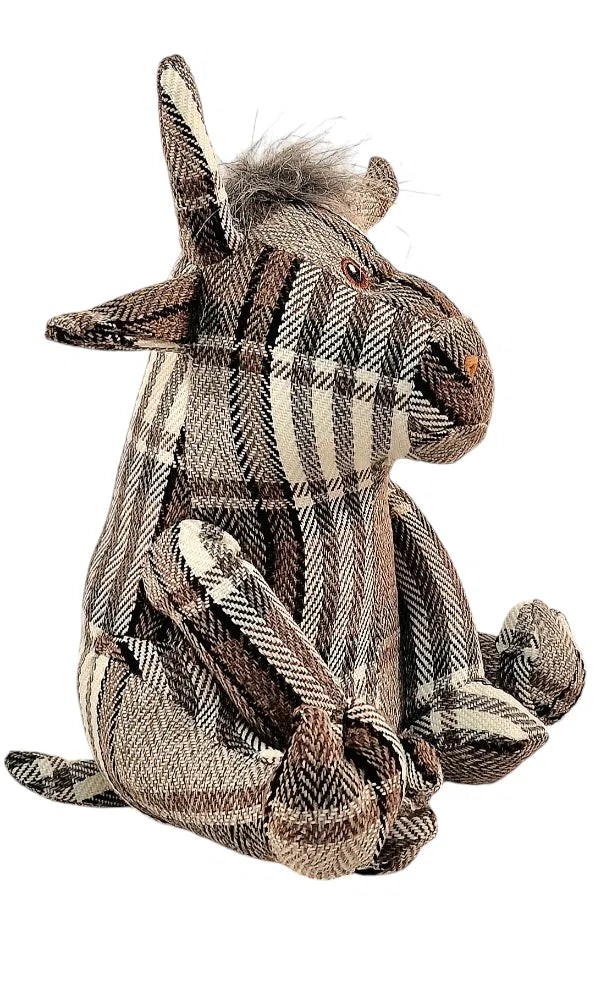 Grey Fabric Tartan Bull Doorstop 30cm - Price Crash Furniture