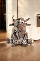 Grey Fabric Tartan Bull Doorstop 30cm - Price Crash Furniture