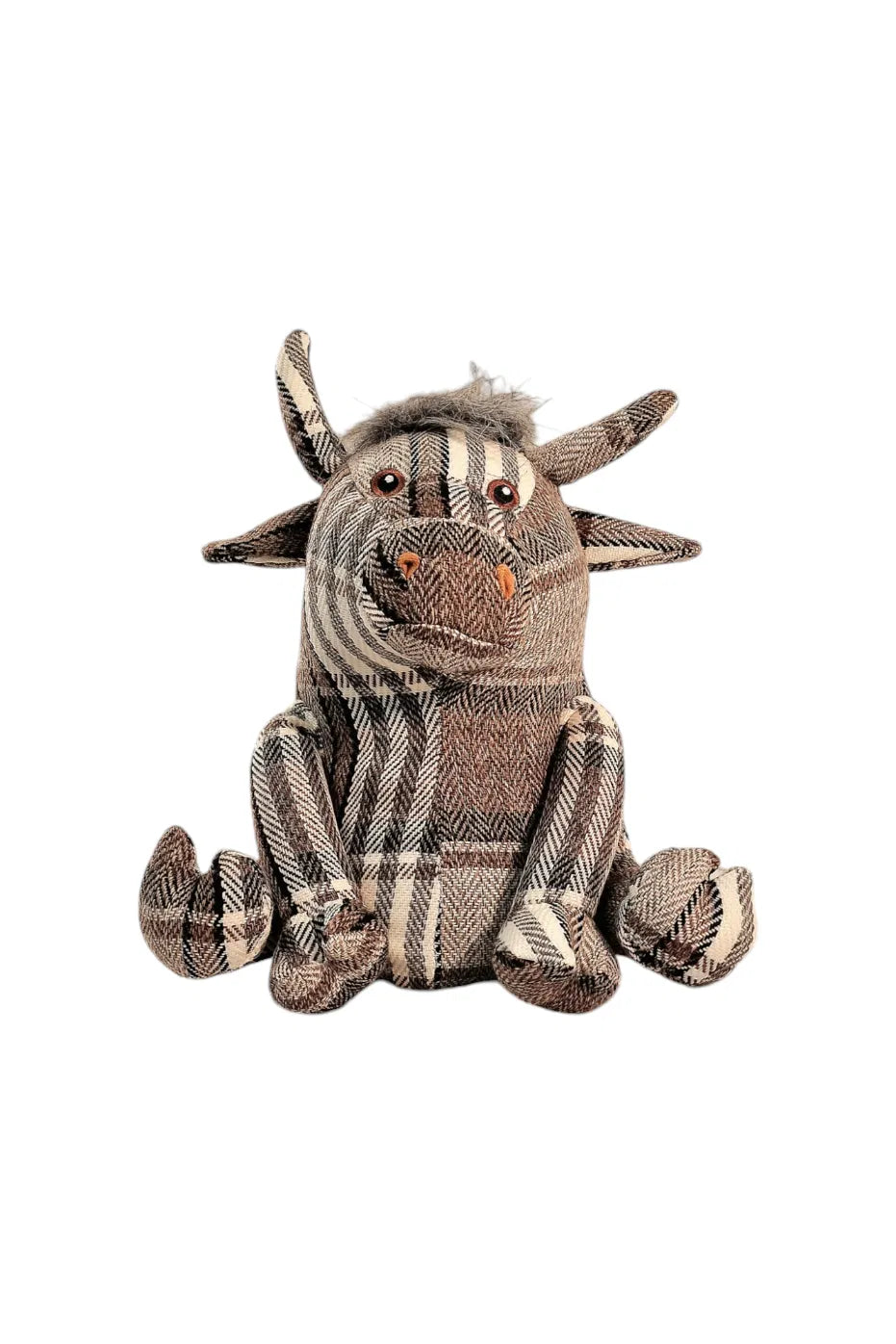 Grey Fabric Tartan Bull Doorstop 30cm - Price Crash Furniture