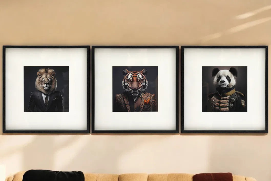 Set of 3 Jungle Animal Head Prints Picture Art 40x40cm - Price Crash Furniture