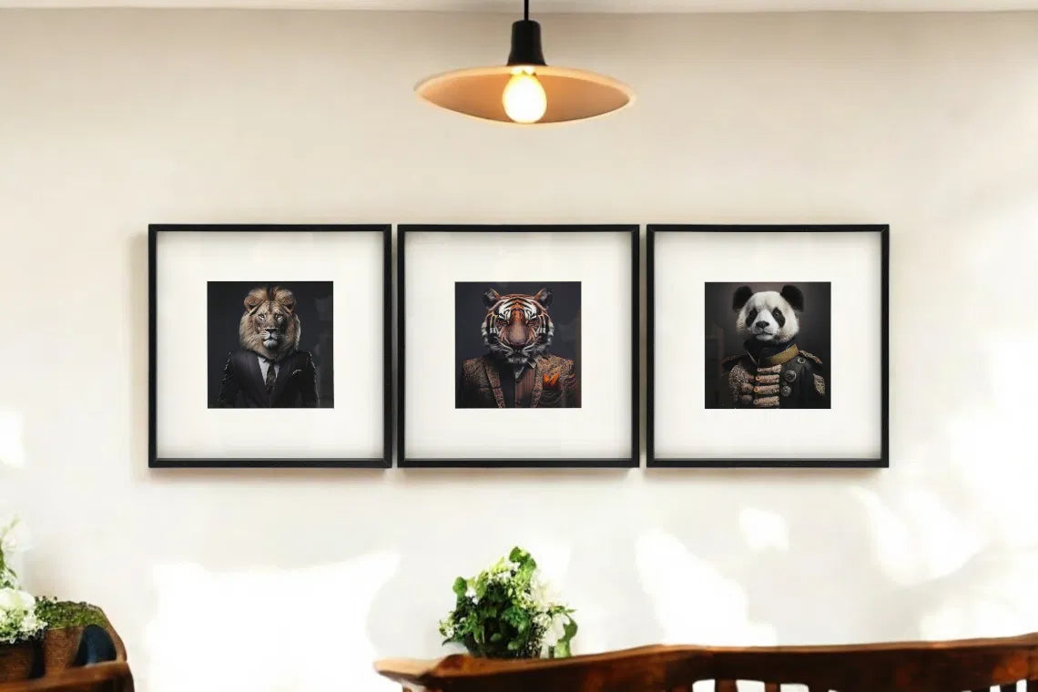 Set of 3 Jungle Animal Head Prints Picture Art 40x40cm - Price Crash Furniture