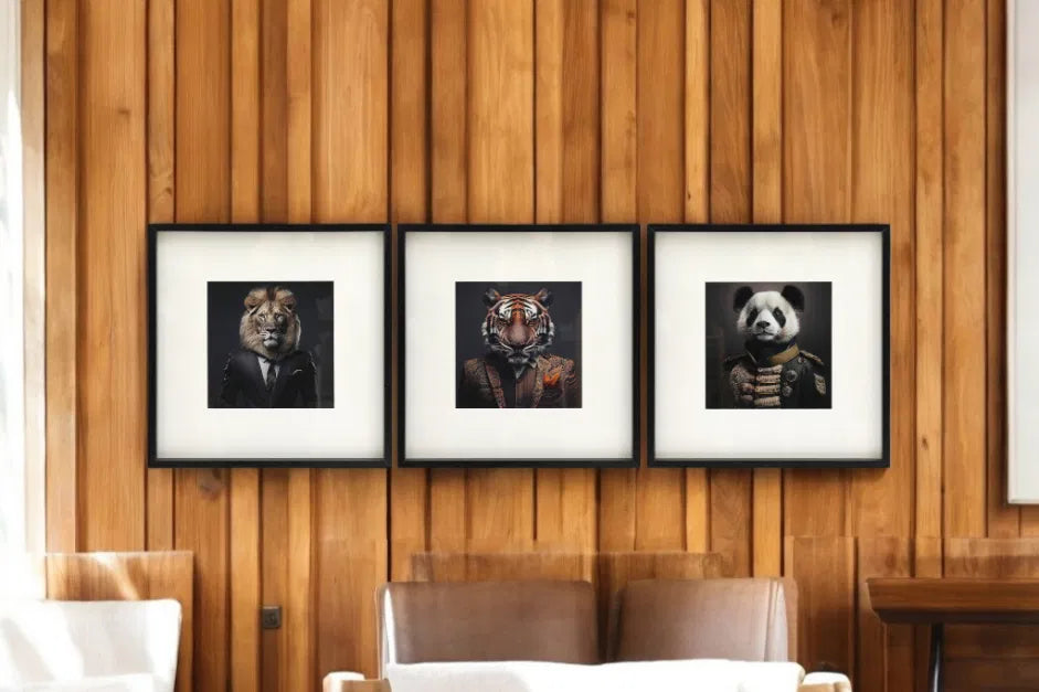 Set of 3 Jungle Animal Head Prints Picture Art 40x40cm - Price Crash Furniture