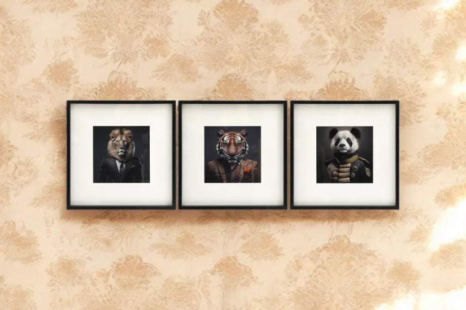 Set of 3 Jungle Animal Head Prints Picture Art 40x40cm - Price Crash Furniture