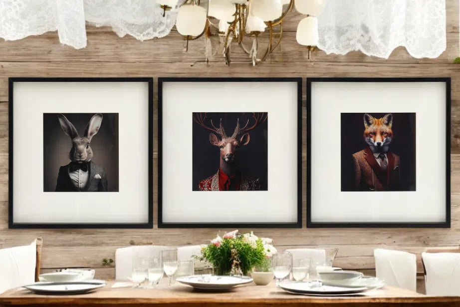 Set of 3 Forest Animal Head Prints Picture Art 40x40cm - Price Crash Furniture